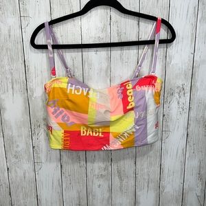 Aerie Longline Bikini Top Salty Beach Babe Making Waves Orange Yellow Red XL